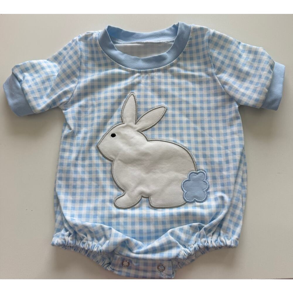 Abby & Evie Easter One Piece Size 6 Months Blue Gingham Bunny Romper